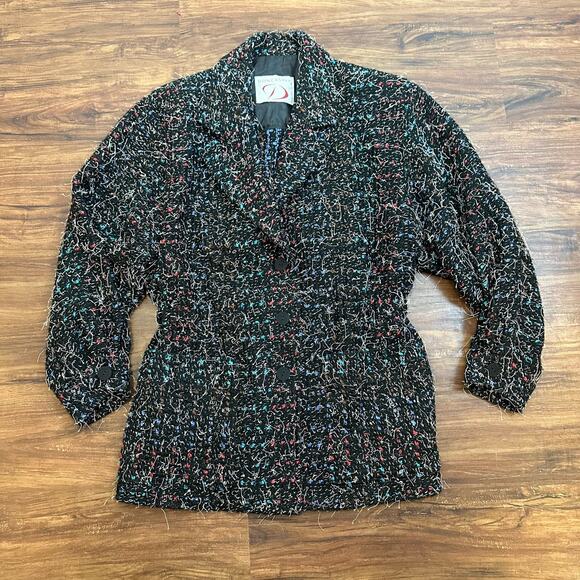 Doncaster Vintage 80s Black Textured Confetti Sweater Jacket Blazer Cardigan 4 S - Picture 10 of 10